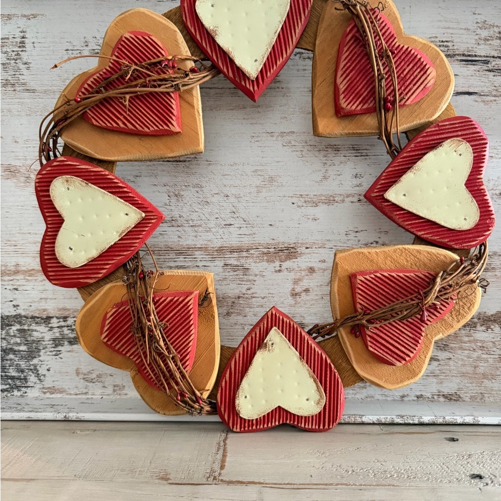 Rustic Heart Wreath with Red and Cream Accents